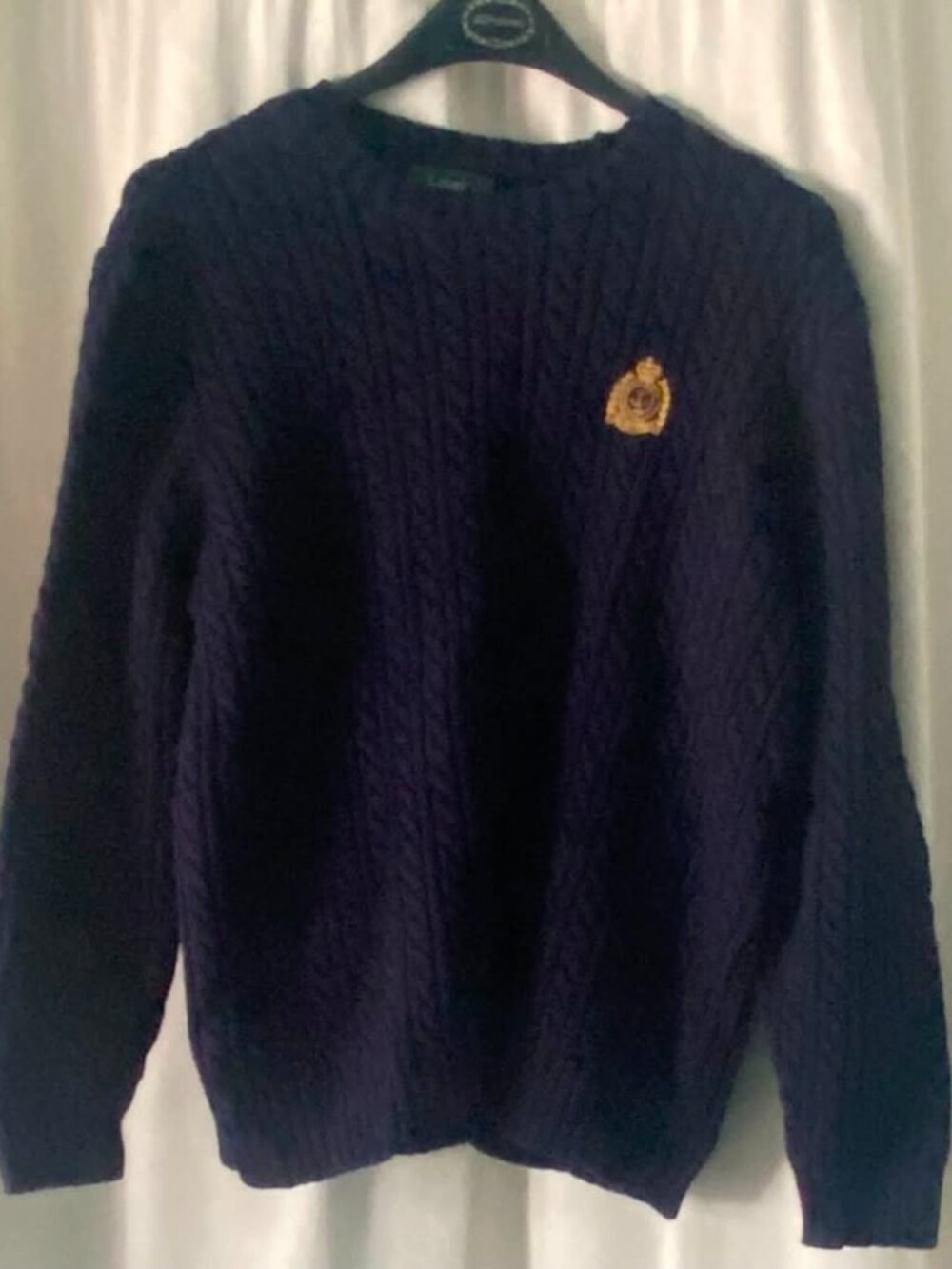 Vintage Ralph Lauren Navy Cable Knit Crest Sweater XL